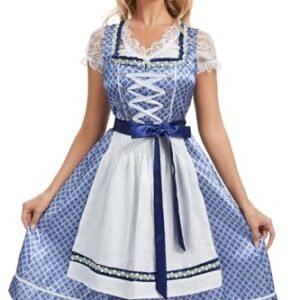 Molirex Fantasias femininas Oktoberfest 3 peças Dirndl vestidos florais carnaval bávaro roupas vestido de cerveja alemão azul 2GG (Cervejas)