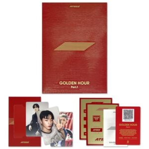 GOLDEN HOUR : Part.1 10th Mini Album (POCAALBUM Ver.) Photo Stand + QR Card + Image Card + Photocard + 2 Pin Badges + 4 Extra Photocards Official K-POP Sealed Album - ATEEZ (CDs)