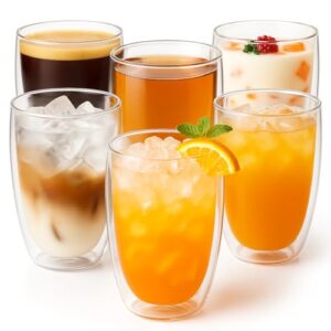 Kit Copo Parede Dupla Camada 450ml Vidro Duplo Borossilicato Transparente Grande Suco Refrigerante Chopp Cerveja Café Chá Isolante Térmico (1,2,3,4,5 ou 6un) (06) (Cervejas)