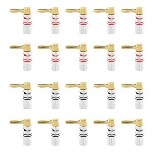 Nakamichi Série Excel Plugue Banana 90 Graus Ouro 24k 12-18 AWG 4mm para Caixa Som Amplificador Hi-Fi AV Home Theater Cabo Áudio Conector Parafuso, 20 Peças (10-Pares) (Equipamentos)