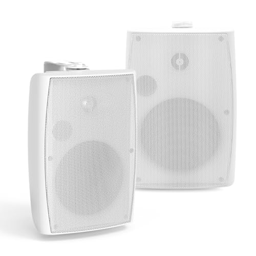 Herdio Alto-falantes externos passivos de 13,3 cm, à prova d'água, com fio, alto-falantes de montagem na parede de 300 W com som superior, suportes duplos giratórios para pátio/deck/quintal (par (Equipamentos)