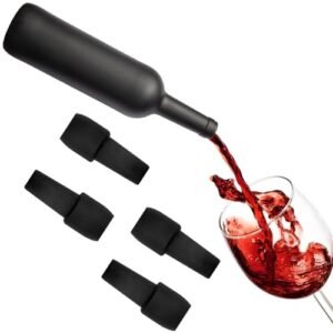 Kit Tampa Rolha de Silicone Reutilizável para Vinho Vedação Hermética Sustentável Flexível e Compatível com Garrafas de Vinho e Espumante 4 Unidades JETBUY (Preto) (Vinhos)