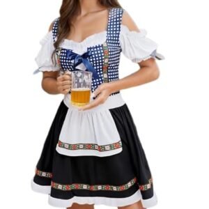 Stciqok Vestidos Dirndl femininos 1 peça Oktoberfest para cerveja alemã bávara, roupas de carnaval, fantasias de cosplay de Halloween (azul, P) (Cervejas)
