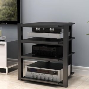 Rack de áudio AV de 3 níveis - suporte estéreo para armazenamento de mídia, suporte de dispositivo de entretenimento, toca-discos, organizador de DVD/CD para casa, escritório, teatro - preto (Equipamentos)