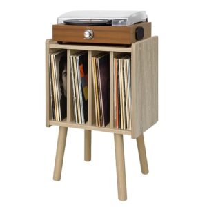 Suporte para toca-discos, mesa de armazenamento de discos de vinil com 4 armários, suporte moderno para toca-discos de meados do século, mesa organizadora de vinil para quarto, sala de estar, carvalho (Equipamentos)