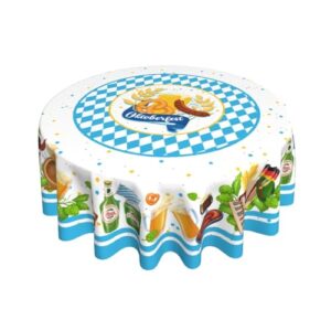 Giwawa Oktoberfest Toalha de mesa redonda de 152 cm de salsicha de cerveja bávara pretzel tecido de poliéster resistente ao calor azul branco toalha de mesa xadrez para cozinha, jantar, festa, (Cervejas)
