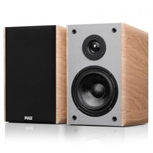 Pyle Alto-falantes de estante com fio de 16,5 cm, alto-falantes de home theater HiFi bidirecionais para estante de livros com tweeter de cúpula de seda, woofer tecido, suporte de parede, grade (Equipamentos)