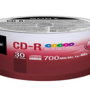 Sony Disco compacto de eixo colorido 30CDQ80XP CD-R 48X 80 min/700MB, pacote com 30 (CDs)