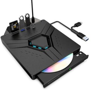MAHAHUM Unidade externa de CD/DVD para laptop Mac, USB 3.0 e tipo-C 8 em 1 leitor de DVD portátil/gravador, unidade óptica Plug & Play, compatível com PC de mesa, Windows 11/10/8, Linux, Mac OS (CDs)