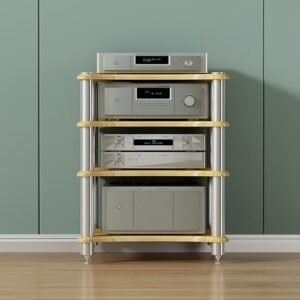 Prateleira de armazenamento de mídia estéreo para armário, suporte de disco de vinil para quarto e sala de estar, torre de rack de áudio, design vertical e horizontal, perfeito para discos de vinil e (Equipamentos)