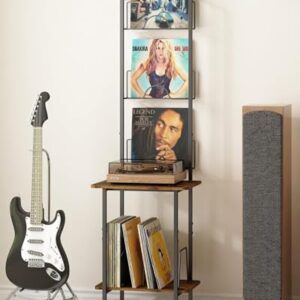 Suporte para Toca-Discos de 2 Níveis com Armazenamento de Vinil, Três Discos Podem ser Exibidos, Estante Decorativa Multifuncional para Sala de Estar Quarto e Escritório (Equipamentos)