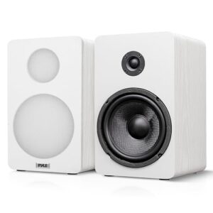 Pyle Alto-falantes de estante de 16,5 cm – Par de alto-falantes de estante com fio com suporte de parede, Home Theater HiFi bidirecional com cone de fibra de vidro, tweeter de domo macio, design (Equipamentos)