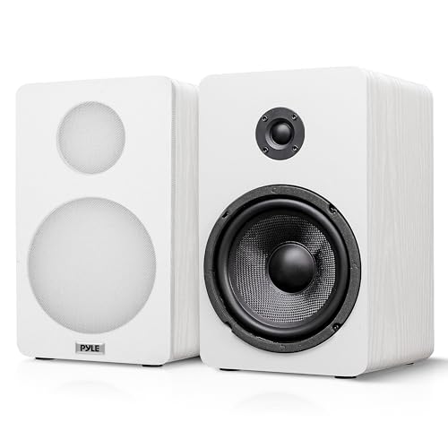 Pyle Alto-falantes de estante de 16,5 cm – Par de alto-falantes de estante com fio com suporte de parede, Home Theater HiFi bidirecional com cone de fibra de vidro, tweeter de domo macio, design (Equipamentos)
