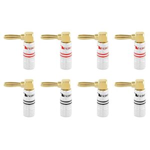Nakamichi Série Excel Plugue Banana 90 Graus Ouro 24k 12-18 AWG 4mm para Caixa Som Amplificador Hi-Fi AV Home Theater Cabo Áudio Conector Parafuso, 8 Peças (4-Pares) (Equipamentos)
