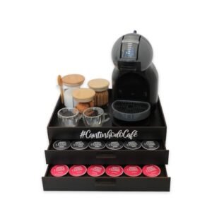 MondoBox Bandeja com 2 Gavetas, Porta 48 Cápsulas Compátivel com Dolce Gusto, Decoração Café, Organizador Cantinho Café, Apoio Cafeteira, Servir Chá, Marrom Tabaco (Café)