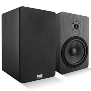 Alto-falantes de estante de madeira para Home Theater – Montáveis na parede com tweeter de cúpula de seda de 1,95 cm e bobinas de voz de alumínio, par, cor preta pura, haste de encadernação de 5 vias banhada a ouro - PSMSP6 (Equipamentos)