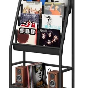CHOEZON Suporte para toca-discos de 5 camadas com slots de tecido Oxford, suporte de armazenamento de discos de vinil com prateleira de exibição de 4 camadas, organizador de discos de vinil, para (Equipamentos)