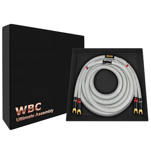 WORLDS BEST CABLES 8 pés Ultimate - 7 AWG - Ultra-Pure OFC - Cabo de alto-falante audiófilo HiFi premium para canal central com plugues espada Eminence e jaqueta de tweed prata (Equipamentos)