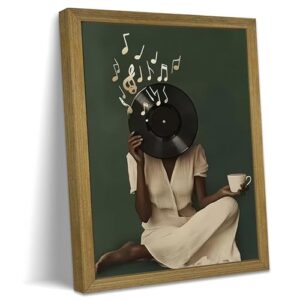 Arte de parede de disco de vinil de música vintage, pinturas a óleo de música Drake moderna, pintura de decoração de parede de disco de vinil segurando mulher, pôster impresso em tela afro-americano (Discos de Vinil)