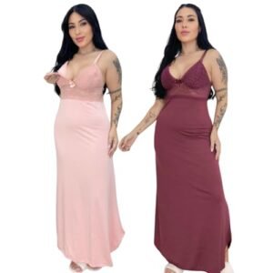 Kit 02 Camisolas Amamentação Longa Luxo com Detalhe Em Renda Em Microfibra e Abertura Em Click Rose e Vinho Gg (Vinhos)
