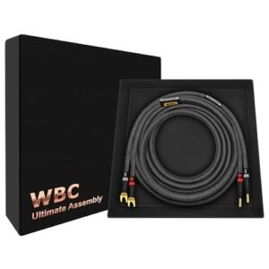 WORLDS BEST CABLES ULTIMATE - 8 AWG - Ultra-Pure OFC - Cabo de alto-falante audiófilo HiFi premium para canal central - plugues Eminence Gold Banana (x2) e Spade (x2) e revestimento de tweed de (Equipamentos)