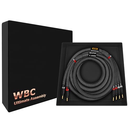 WORLDS BEST CABLES 3 pés Ultimate - 7 AWG - Ultra-Pure OFC - Cabo de alto-falante único audiófilo HiFi Bi-Wire premium para canal central com plugues banana dourado Eminence e revestimento de tweed de (Equipamentos)
