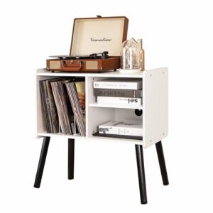 BEROXII Suporte para toca-discos, mesa de toca-discos de meados do século com capacidade para até 150 álbuns, armário de discos de vinil com prateleiras ajustáveis, suporte de toca-discos de madeira (Equipamentos)