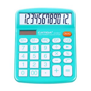 CATIGA Calculadora de mesa de 12 dígitos com visor LCD grande e botão sensível, energia dupla solar e bateria, função padrão para escritório, casa, escola, CD-2786 (CDs)