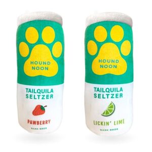 Bark Bros - Hound Noon – Pacote com dois brinquedos de pelúcia para cães que barulhentos, paródia de bebida engraçada – Brinquedo de cachorro com álcool – Brinquedo de aniversário para cachorro – Brinquedos fofos para cães – Brinquedo para cachorro de cerveja – Presentes para filhotes de cachorro (Tailquila Seltzer ao meio-dia) (Cervejas)