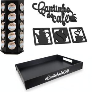 Bandeja Preta Três Corações Giratório 30 Cápsulas Placa Cantinho do Café Brilhante Kit completo 3 Corações Suporte Cantinho do Café (Café)