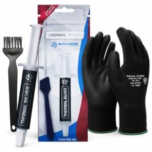 Kit Básico: Limpeza de PC Anti Estático Esd Pincel Escova Luvas + Pasta térmica Silver Seringa 5G Prata (Equipamentos)