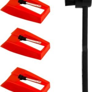3 peças de substituição de agulha de toca-discos e escova de limpeza, acessórios de substituição de agulha de toca-discos de diamante para Crosley Victrola ION LP fonógrafo (vermelho) (Equipamentos)