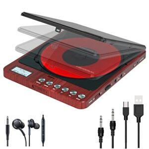 Leitor de CD portátil com fones de ouvido, leitor de CD Monodeal CW605 de design compacto com LCD Disply, leitor de CD pessoal anti-pular para carro, leitor de CD recarregável para ouvir audiolivros (CDs)