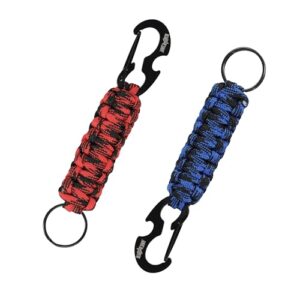 Kadactive Chaveiro Paracord abridor de garrafas - 2 peças chaveiro mosquetão para mochila, acampamento, sobrevivência. Chaveiro de paracord masculino mulher vermelho preto azul preto salpicado, (Cervejas)