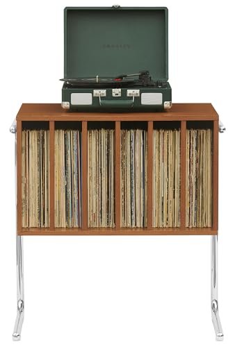 Crosley Furniture Suporte para toca-discos Lily com armazenamento de vinil, armazena até 90 discos, suportes para toca-discos, nogueira (Equipamentos)