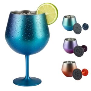 Taça Térmica Inox 2 em 1 Vinho Gin Drinks Cerveja 414ml Copo Térmico Haste Removível Aço Inoxidável Conserva Bebidas Geladas Isolamento Térmico Parede Dupla Cocktail Coquetel (AZUL) (Cervejas)