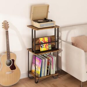 Suporte para Toca-Discos de 3 Níveis com Armazenamento de Vinil, Mesa Com Espaço para Discos de Alta Capacidade, Armário de Exibição para Sala de Estar, Quarto e Escritório (Equipamentos)