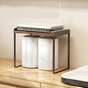 Suporte de mídia de mesa, rack de equipamento de áudio HiFi, mini gabinete AV para TV e toca-discos, armazenamento de dispositivo de entretenimento moderno aberto (Equipamentos)