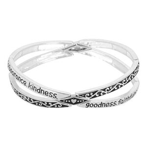 Dicksons Fruits of The Spirit Bracelete Bangel feminino banhado a prata tamanho único em forma de X, One Size, Metal (CDs)
