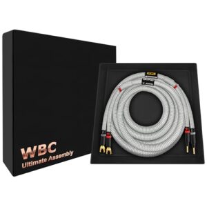 WORLDS BEST CABLES 8 pés Ultimate - 7 AWG - Ultra-Pure OFC - Cabo de alto-falante audiófilo HiFi premium para canal central com plugues Eminence Gold Banana (x2) e Spade (x2) e jaqueta de tweed prata (Equipamentos)