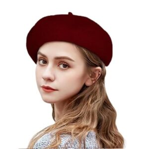 Boina francesa moderna boina clássica de lã artista pintor chapéu chapéu fantasia chapéus inverno outono, Vinho tinto, Tamanho Único (Vinhos)