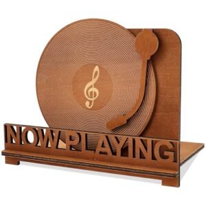 Suporte para disco de vinil Now Play, suporte de vinil de madeira, suporte de exibição de disco vintage, 24 x 14 x 19 cm, acessórios retrô para colecionadores, DJs e amantes de música (Equipamentos)