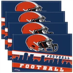 Erosebridal Jogo americano Football City 4 peças de jogo americano 30,5 x 45,7 cm para meninos e meninas, azul, laranja, rúgbi, jogo americano para fãs de futebol americano (Denver) (CDs)