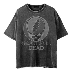 Grateful Dead Camiseta unissex adulta Stealie vintage desbotada lavada, Preto, XGG (CDs)