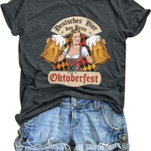 Camiseta Oktoberfest feminina Oktoberfest Maiden camiseta divertida alemã bávara cerveja camiseta de manga curta amante de cerveja, Cinza escuro, M (Cervejas)