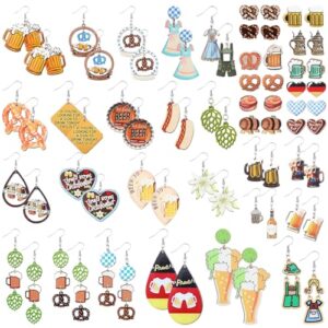 Nosiny 36 pares de brincos femininos de festa de cerveja de madeira Oktoberfest pretzel salgado alemão cerveja vinho caneca brincos engraçados e fofos pendentes criativos fantasias acessórios para (Cervejas)