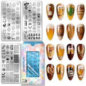 PH PandaHall 3 peças de placas de estampagem de unhas de cerveja, Oktoberfest, modelos de arte, pão, malte, unhas, números, texturas, pregos, placas de imagem para mulheres, faça você mesmo (Cervejas)