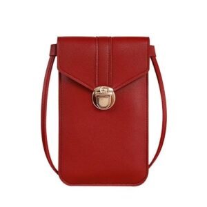 Bolsa feminina para celular com tela sensível ao toque pequena para viagem, bolsas de poliuretano veganas modernas com compartimentos para cartões, vinho tinto, Medium, Vinho tinto (Vinhos)