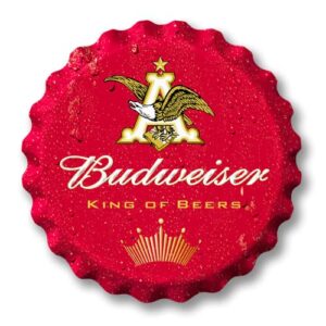 Desperate Enterprises Anheuser Budweiser Stamped Shape Bottle Cap - Premium Aluminum Sign - Made in USA - 18" Round (Cervejas)