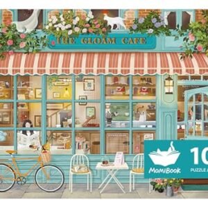 Quebra-cabeças para adultos de 1000 peças, quebra-cabeças MOMIBOOK de loja de café, imagem de pintura de 75 x 50 cm, brinquedos e quebra-cabeças de jogo, elefante branco para adultos, quebra-cabeças (Café)